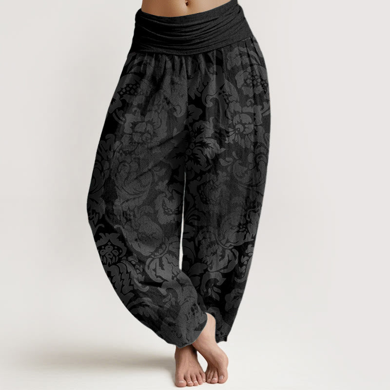 Pure Cotton Casual Flower Leaves Design Women's Elastic Waist Harem Pants