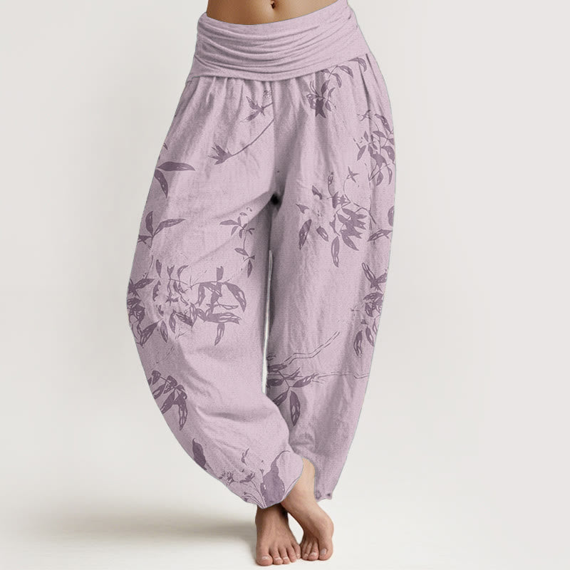 Breathable Cotton Branch Print Meditation Harem Pants