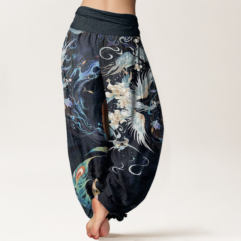 Breathable Cotton Phoenix Print Mindful Movement Harem Pants