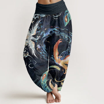 Breathable Cotton Phoenix Print Mindful Movement Harem Pants