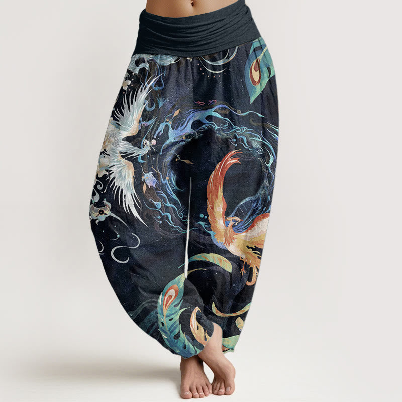 Breathable Cotton Phoenix Print Mindful Movement Harem Pants