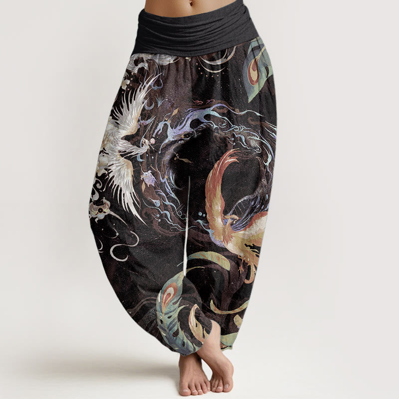 Breathable Cotton Phoenix Print Mindful Movement Harem Pants