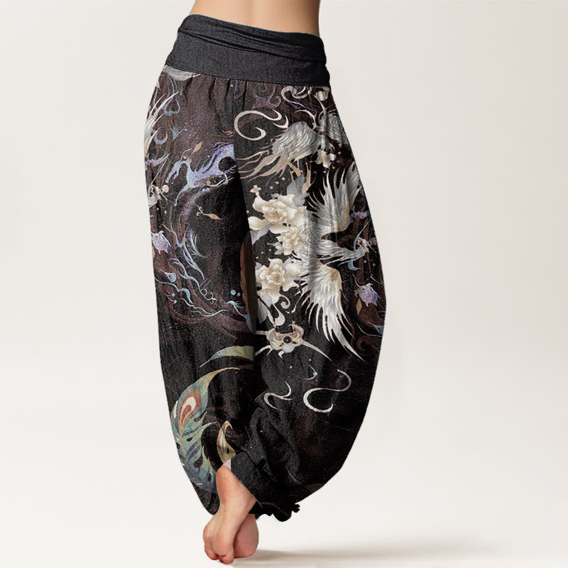 Breathable Cotton Phoenix Print Mindful Movement Harem Pants