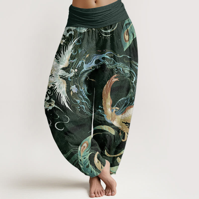 Breathable Cotton Phoenix Print Mindful Movement Harem Pants