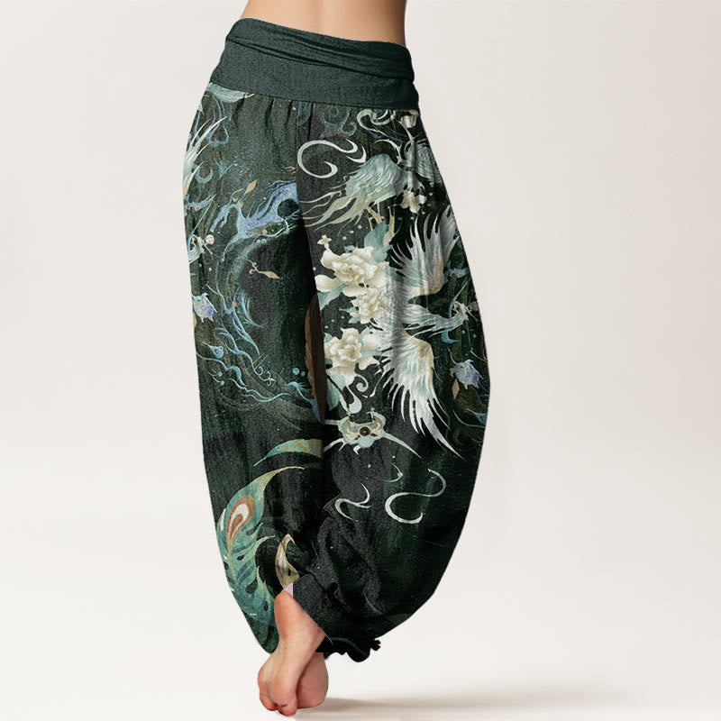 Breathable Cotton Phoenix Print Mindful Movement Harem Pants