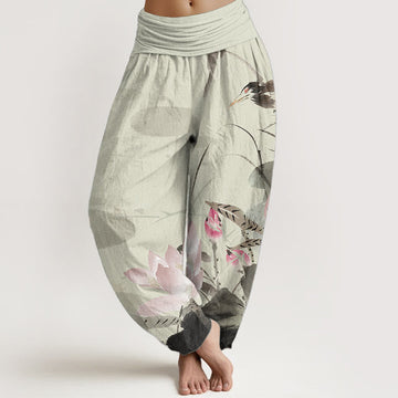 Tactile Cotton Lotus Print Mindful Meditation Harem Pants