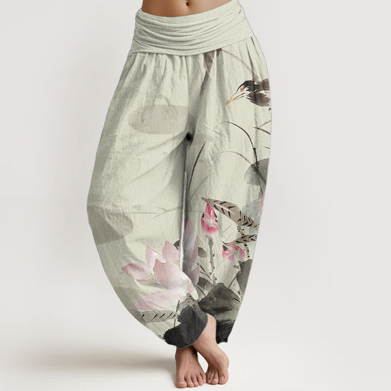 Tactile Cotton Lotus Print Mindful Meditation Harem Pants