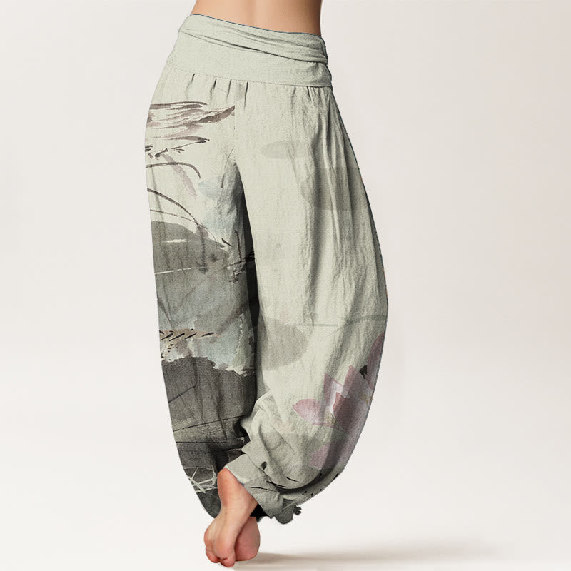 Tactile Cotton Lotus Print Mindful Meditation Harem Pants