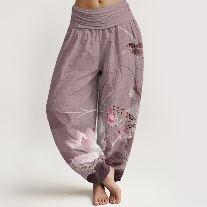 Tactile Cotton Lotus Print Mindful Meditation Harem Pants
