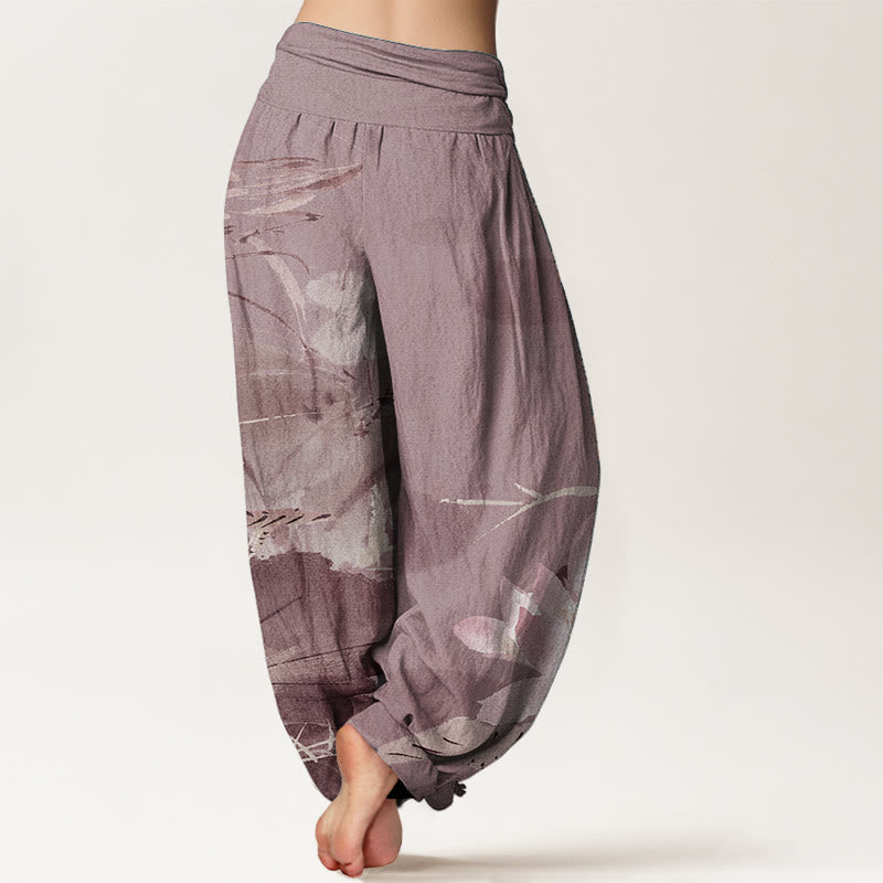 Tactile Cotton Lotus Print Mindful Meditation Harem Pants