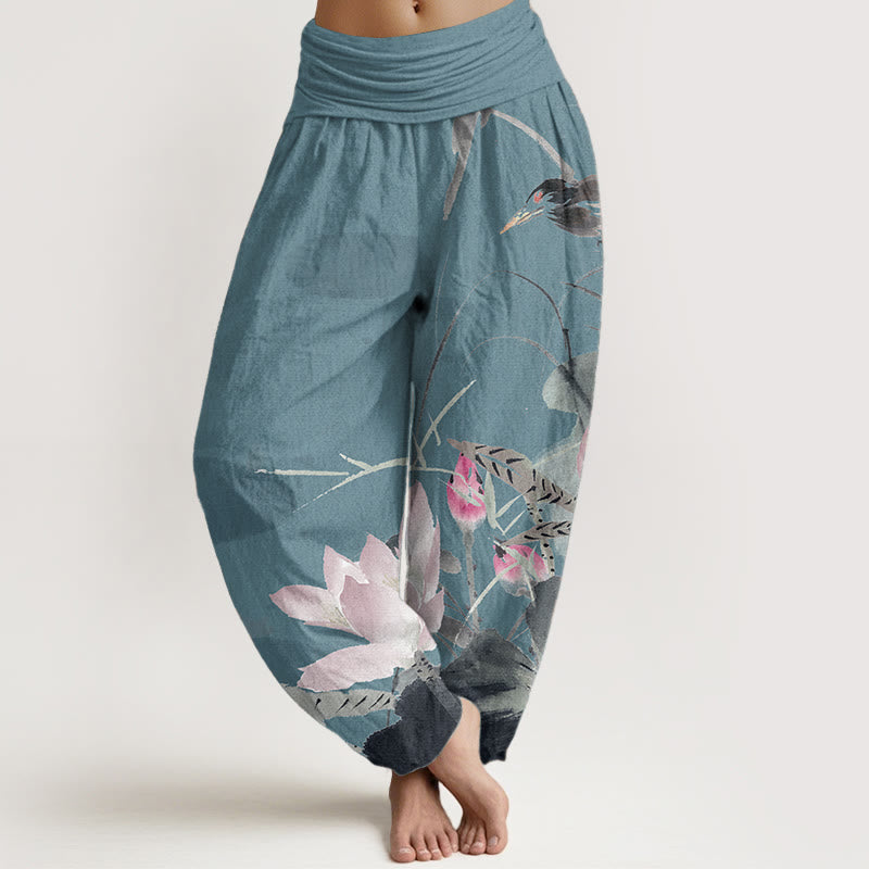 Tactile Cotton Lotus Print Mindful Meditation Harem Pants