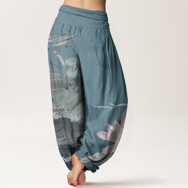 Tactile Cotton Lotus Print Mindful Meditation Harem Pants
