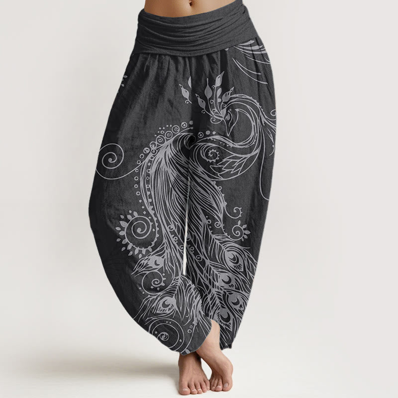 Pure Cotton Pleated Waist Peacock Meditation Harem Pants