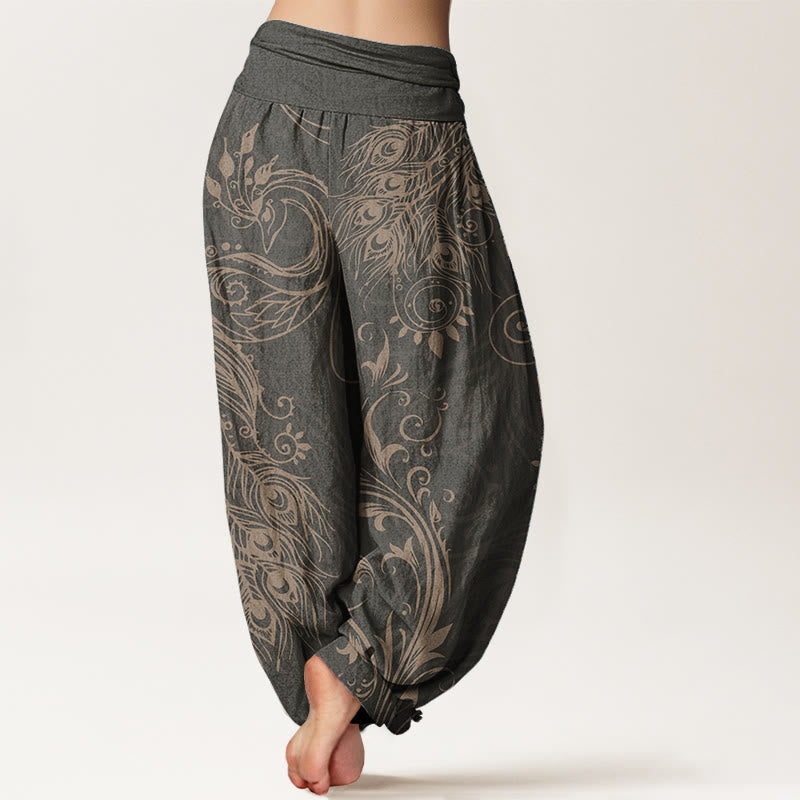 Pure Cotton Pleated Waist Peacock Meditation Harem Pants