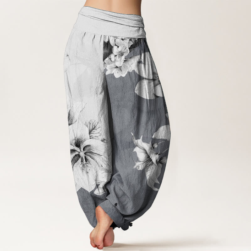 Cotton Camellia Printed Flowing Meditation Harem Pants