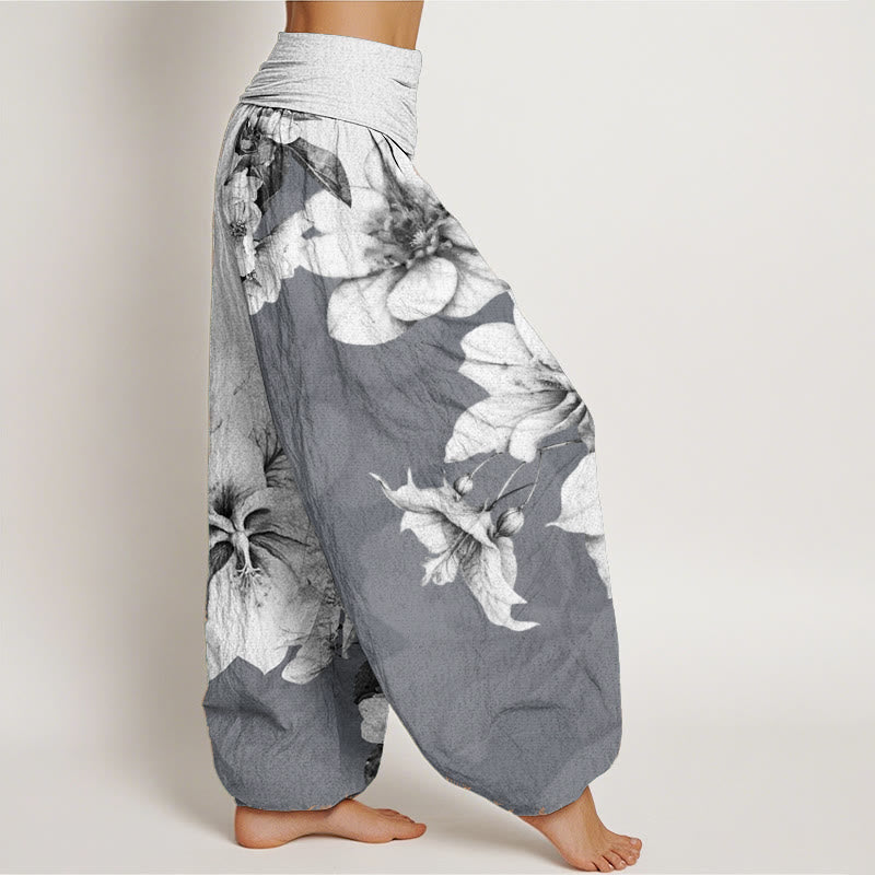 Cotton Camellia Printed Flowing Meditation Harem Pants