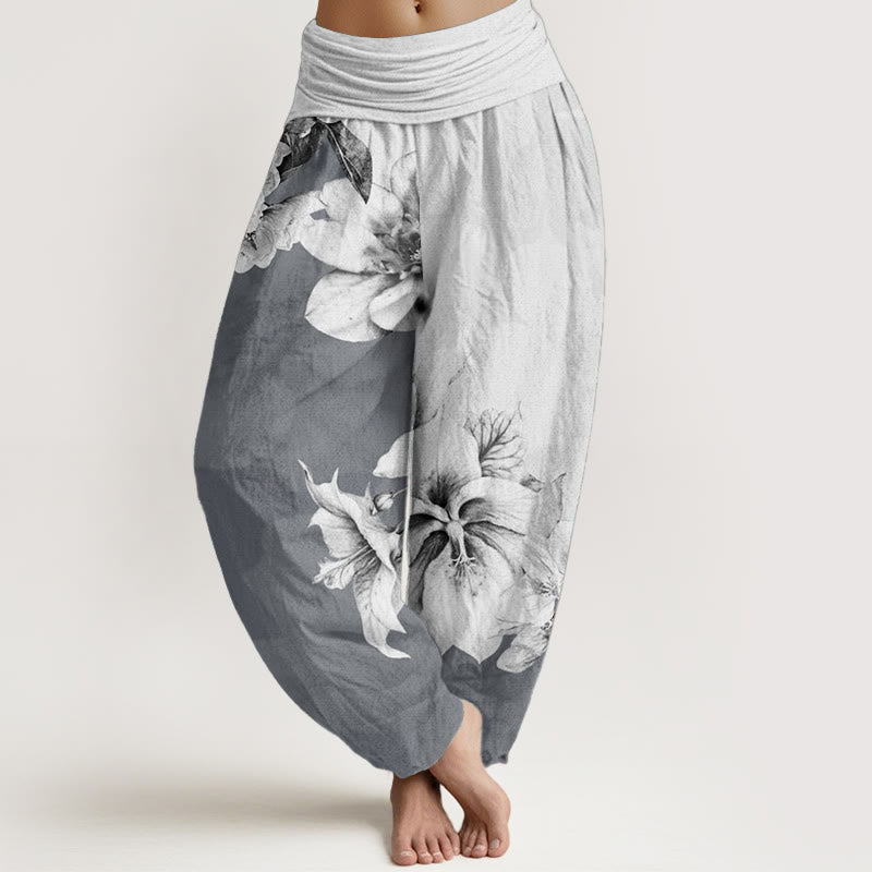 Cotton Camellia Printed Flowing Meditation Harem Pants