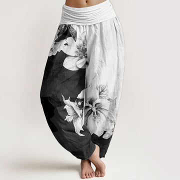 Cotton Camellia Printed Flowing Meditation Harem Pants
