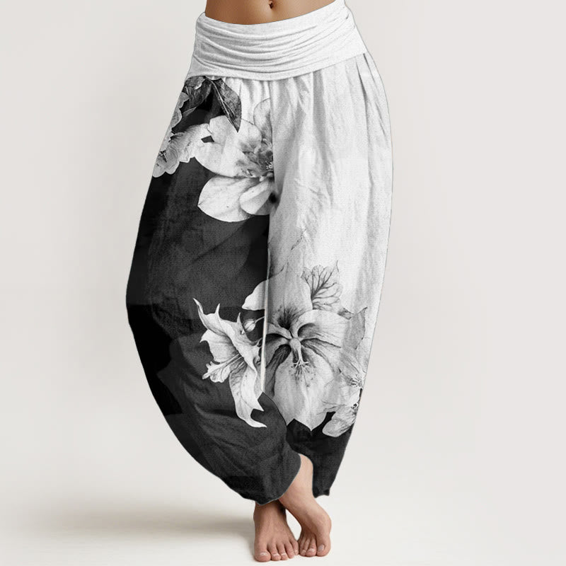 Cotton Camellia Printed Flowing Meditation Harem Pants