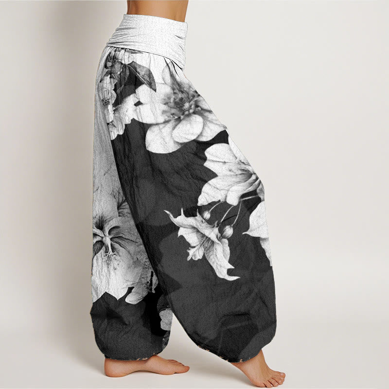 Cotton Camellia Printed Flowing Meditation Harem Pants