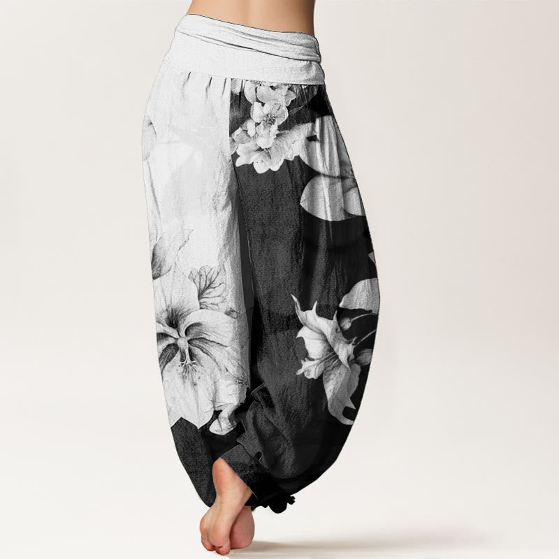 Cotton Camellia Printed Flowing Meditation Harem Pants