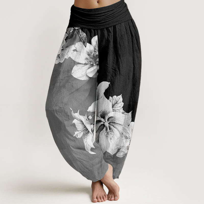 Cotton Camellia Printed Flowing Meditation Harem Pants