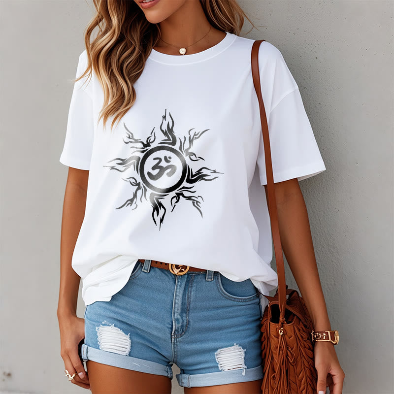 Soft Cotton Om Sunburst Meditation T-Shirt