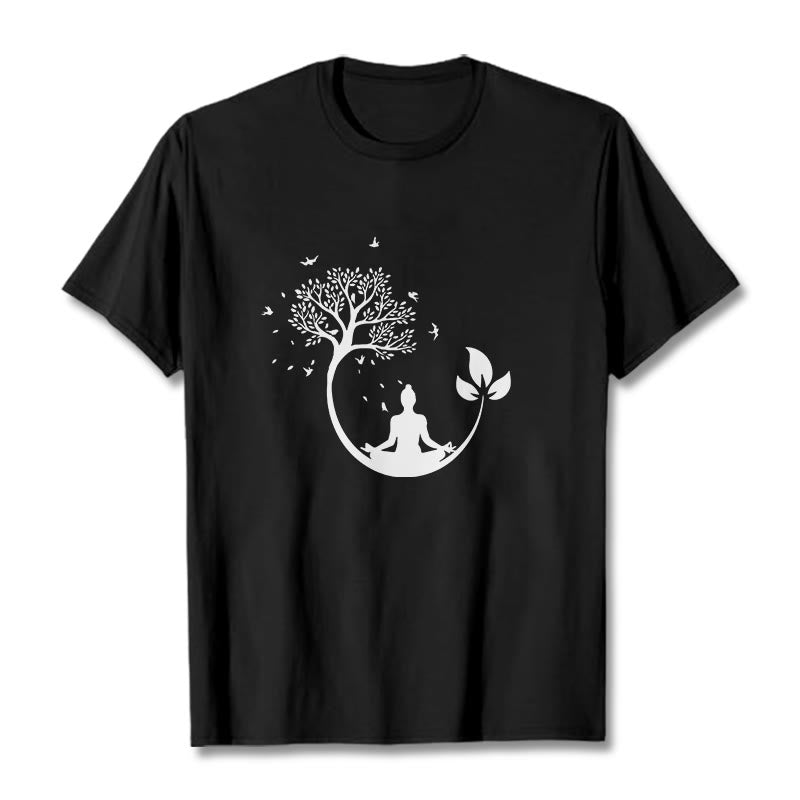 Soft Cotton Meditative Tree Graphic Crewneck Tee