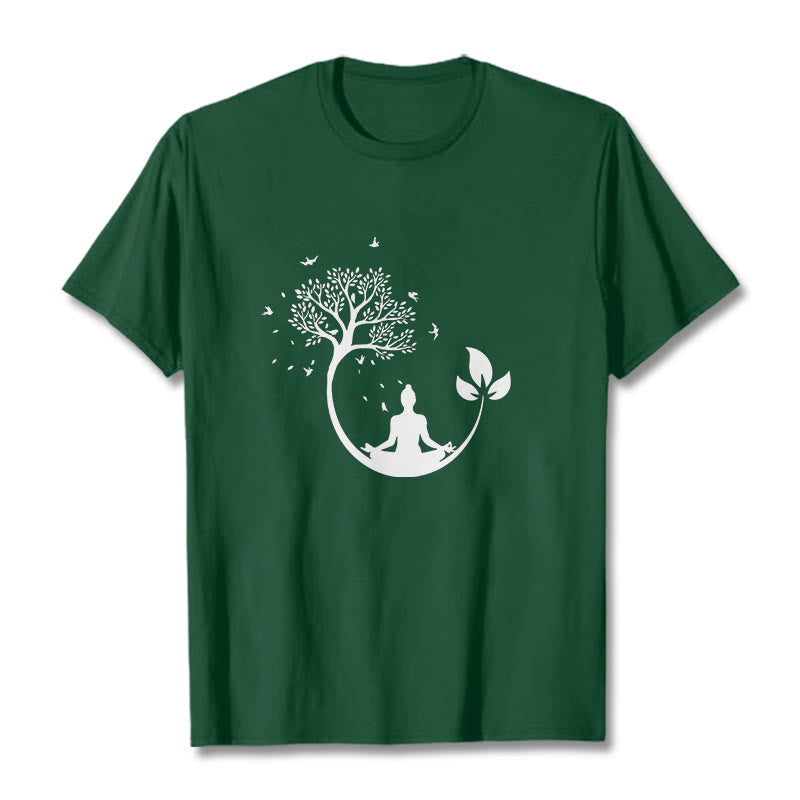 Soft Cotton Meditative Tree Graphic Crewneck Tee