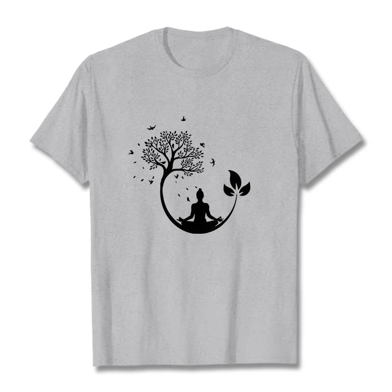 Soft Cotton Meditative Tree Graphic Crewneck Tee