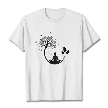 Soft Cotton Meditative Tree Graphic Crewneck Tee