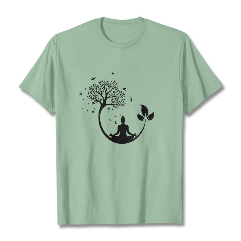 Soft Cotton Meditative Tree Graphic Crewneck Tee