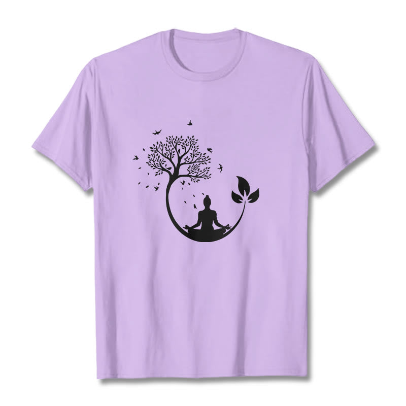 Soft Cotton Meditative Tree Graphic Crewneck Tee