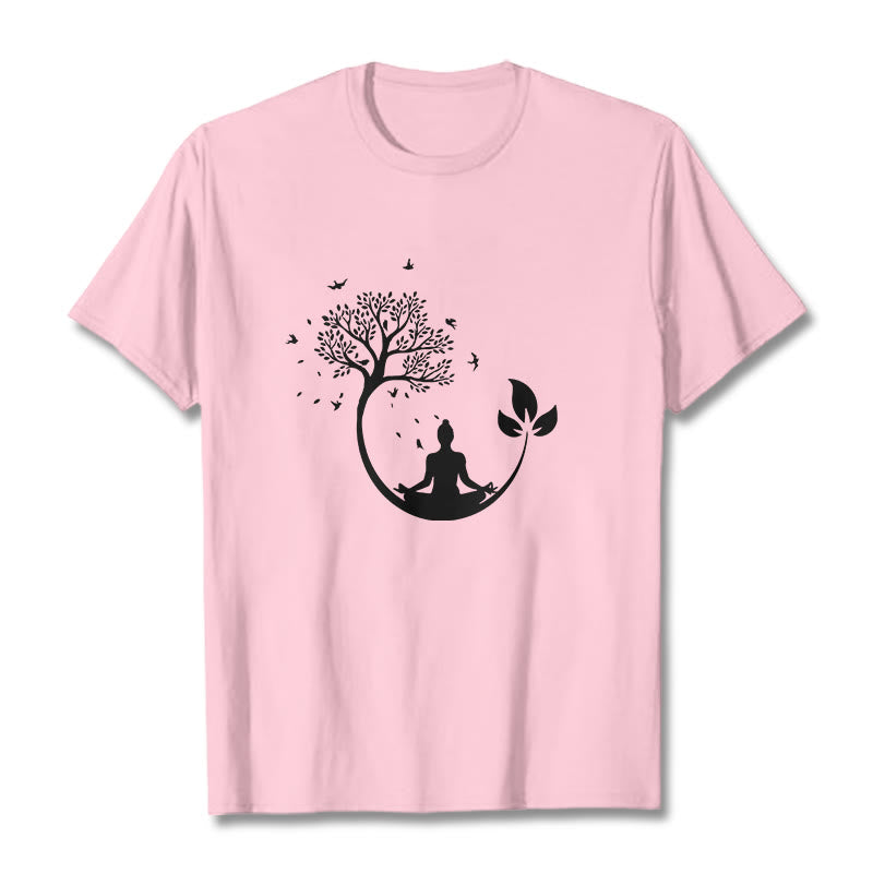 Soft Cotton Meditative Tree Graphic Crewneck Tee