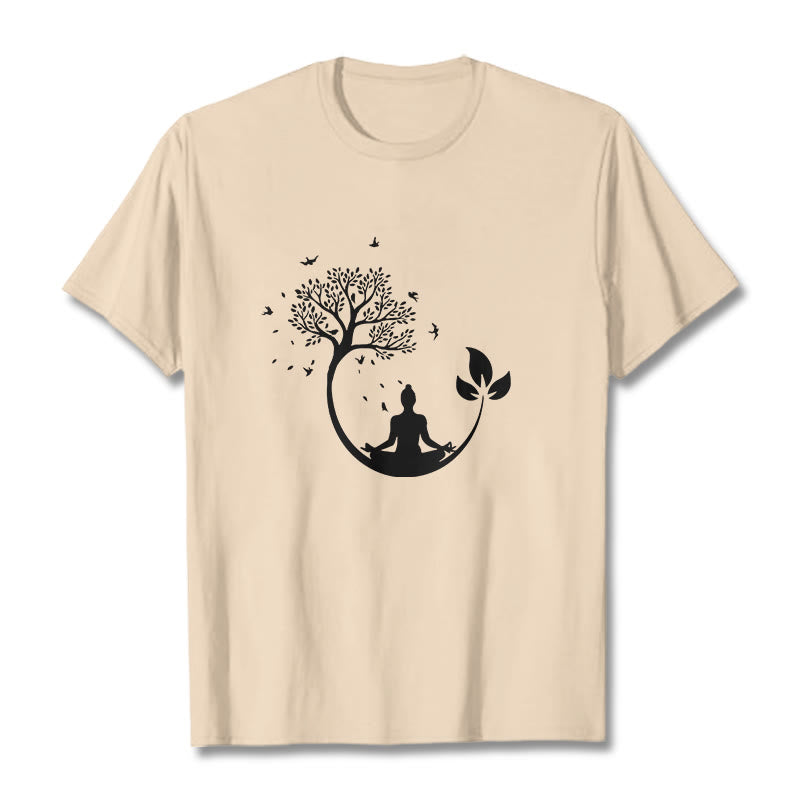 Soft Cotton Meditative Tree Graphic Crewneck Tee