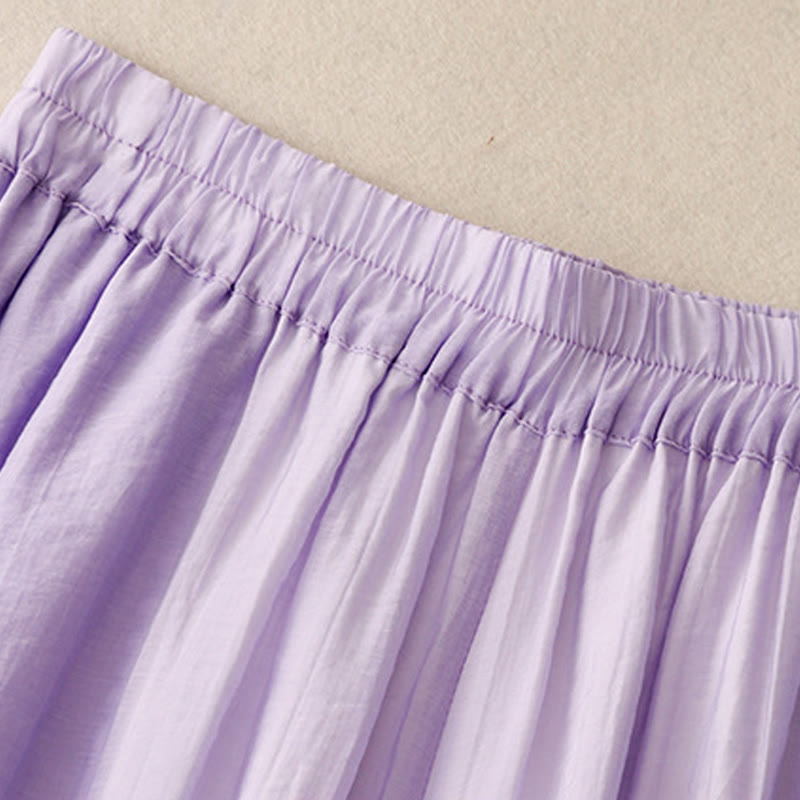 Spring Vintage Casual Solid Color Lace Patchwork Cuff Women's Cotton Linen Wide Leg Pants With Pockets