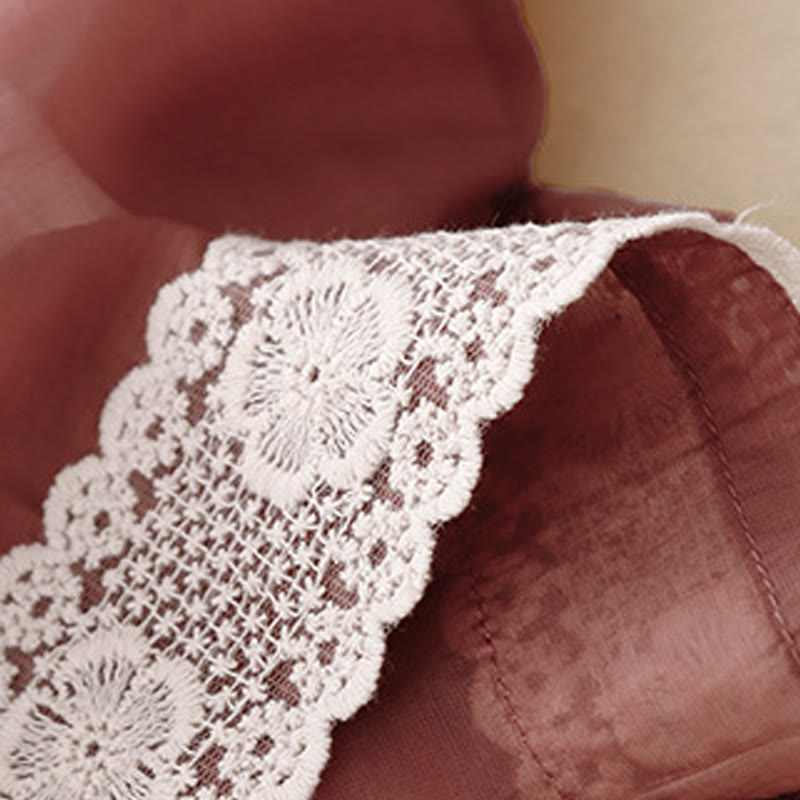 Spring Vintage Casual Solid Color Lace Patchwork Cuff Women's Cotton Linen Wide Leg Pants With Pockets