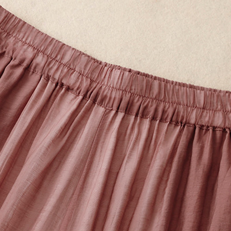 Spring Vintage Casual Solid Color Lace Patchwork Cuff Women's Cotton Linen Wide Leg Pants With Pockets
