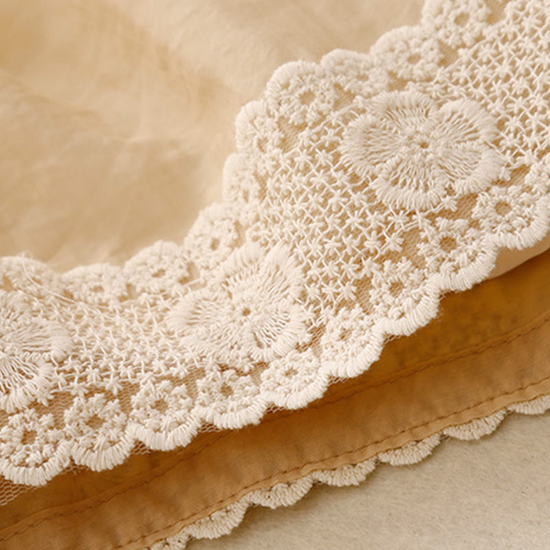 Spring Vintage Casual Solid Color Lace Patchwork Cuff Women's Cotton Linen Wide Leg Pants With Pockets