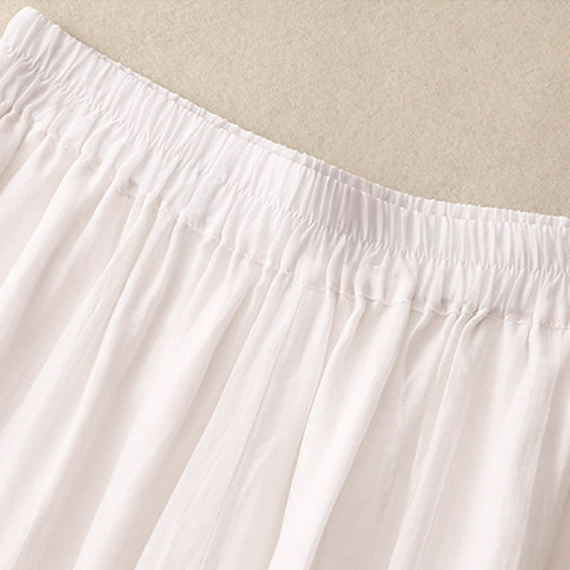 Spring Vintage Casual Solid Color Lace Patchwork Cuff Women's Cotton Linen Wide Leg Pants With Pockets