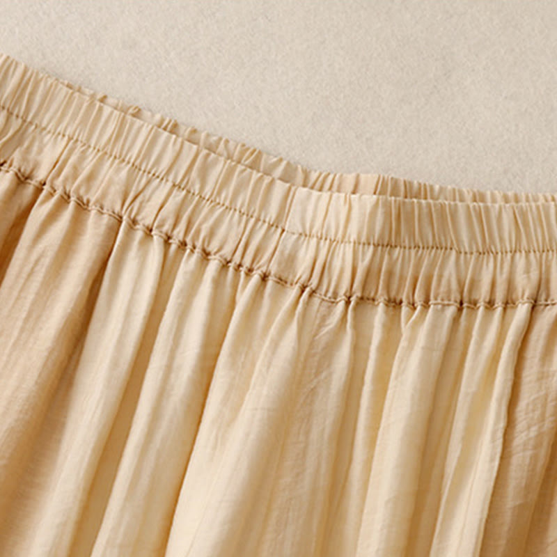 Spring Vintage Casual Solid Color Lace Patchwork Cuff Women's Cotton Linen Wide Leg Pants With Pockets