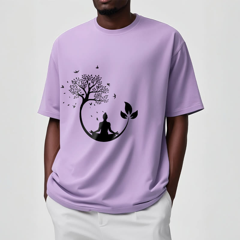 Soft Cotton Meditative Tree Graphic Crewneck Tee