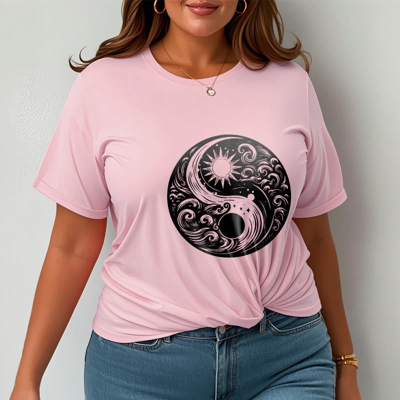 Soft Cotton Celestial Yin Yang Balance Crewneck Tee