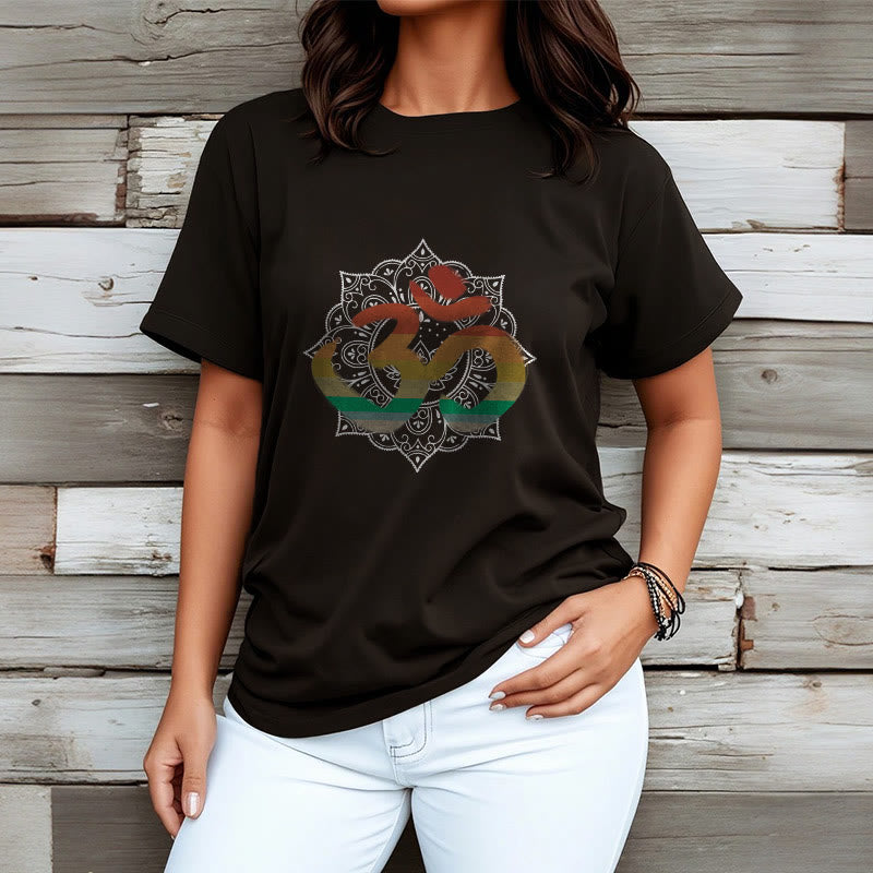 Soft Cotton Crew-Neck Om Mandala Meditation T-Shirt