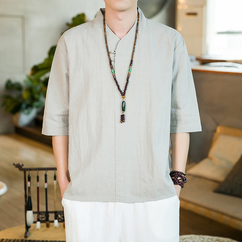 Tactile Cotton Blend Three-Quarter Sleeve Mindful Meditation Shirt