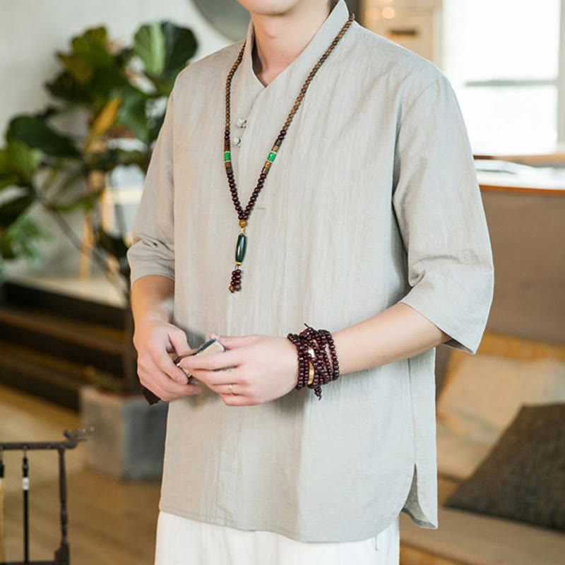 Tactile Cotton Blend Three-Quarter Sleeve Mindful Meditation Shirt