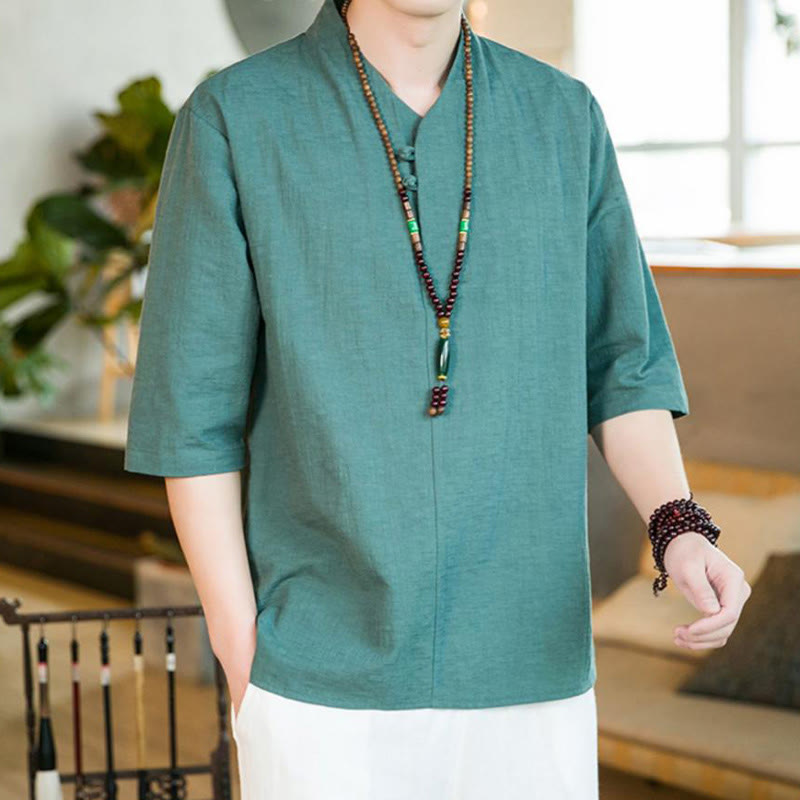 Tactile Cotton Blend Three-Quarter Sleeve Mindful Meditation Shirt