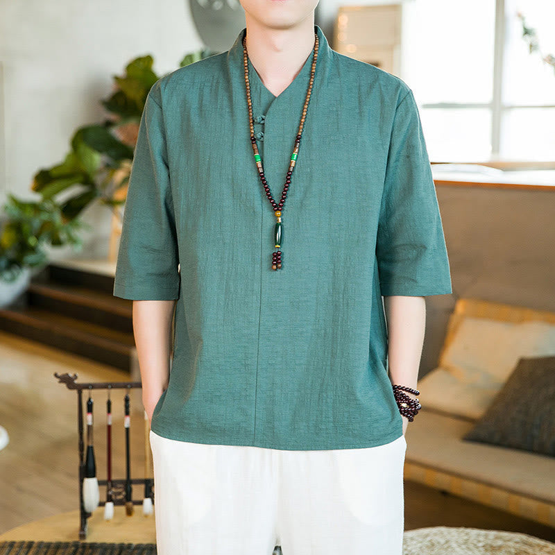 Tactile Cotton Blend Three-Quarter Sleeve Mindful Meditation Shirt