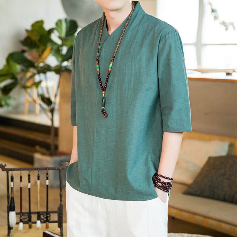 Tactile Cotton Blend Three-Quarter Sleeve Mindful Meditation Shirt