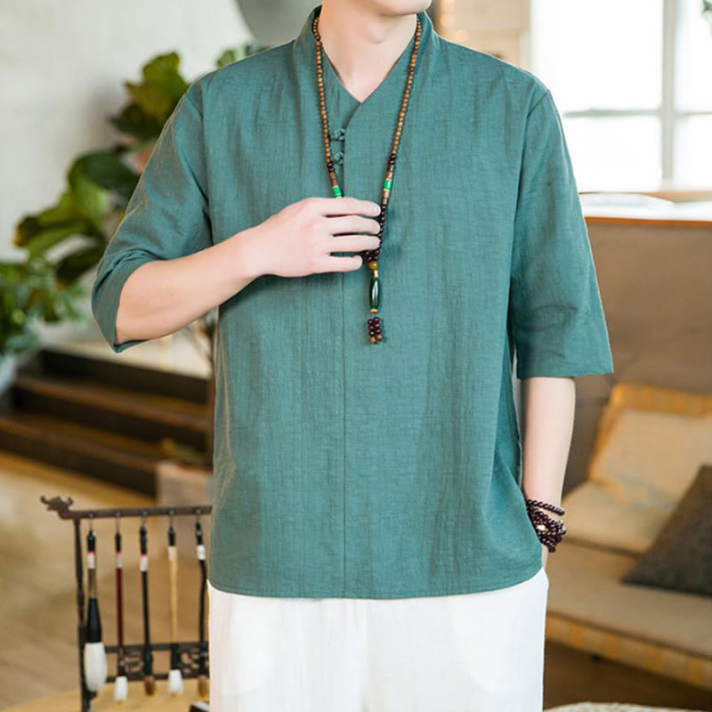 Tactile Cotton Blend Three-Quarter Sleeve Mindful Meditation Shirt